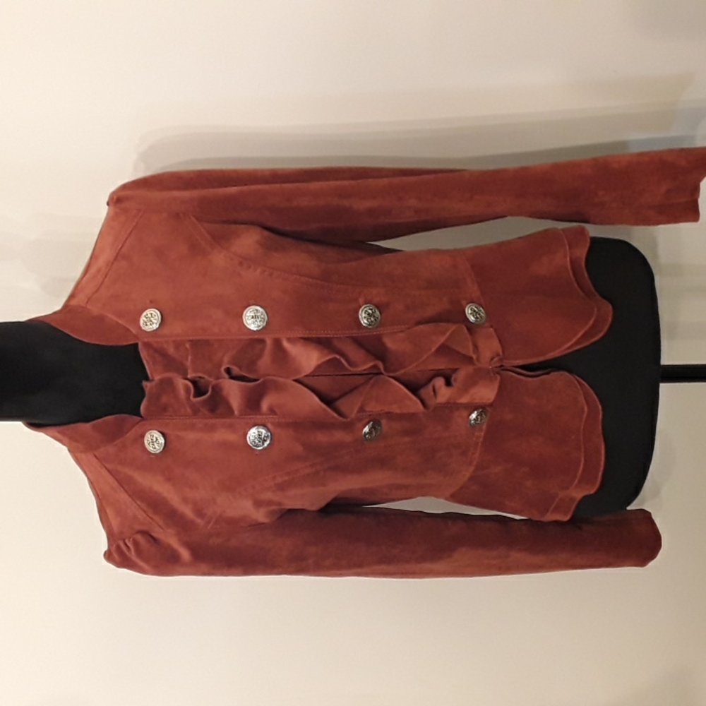 Rust Colored Ruffled Front Button Down Jacket Wit… - image 2